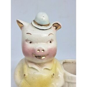 Vintage 40s 50s‎ Pig Ceramic Planter Anthropomorphic Farmer Toothpick Holder